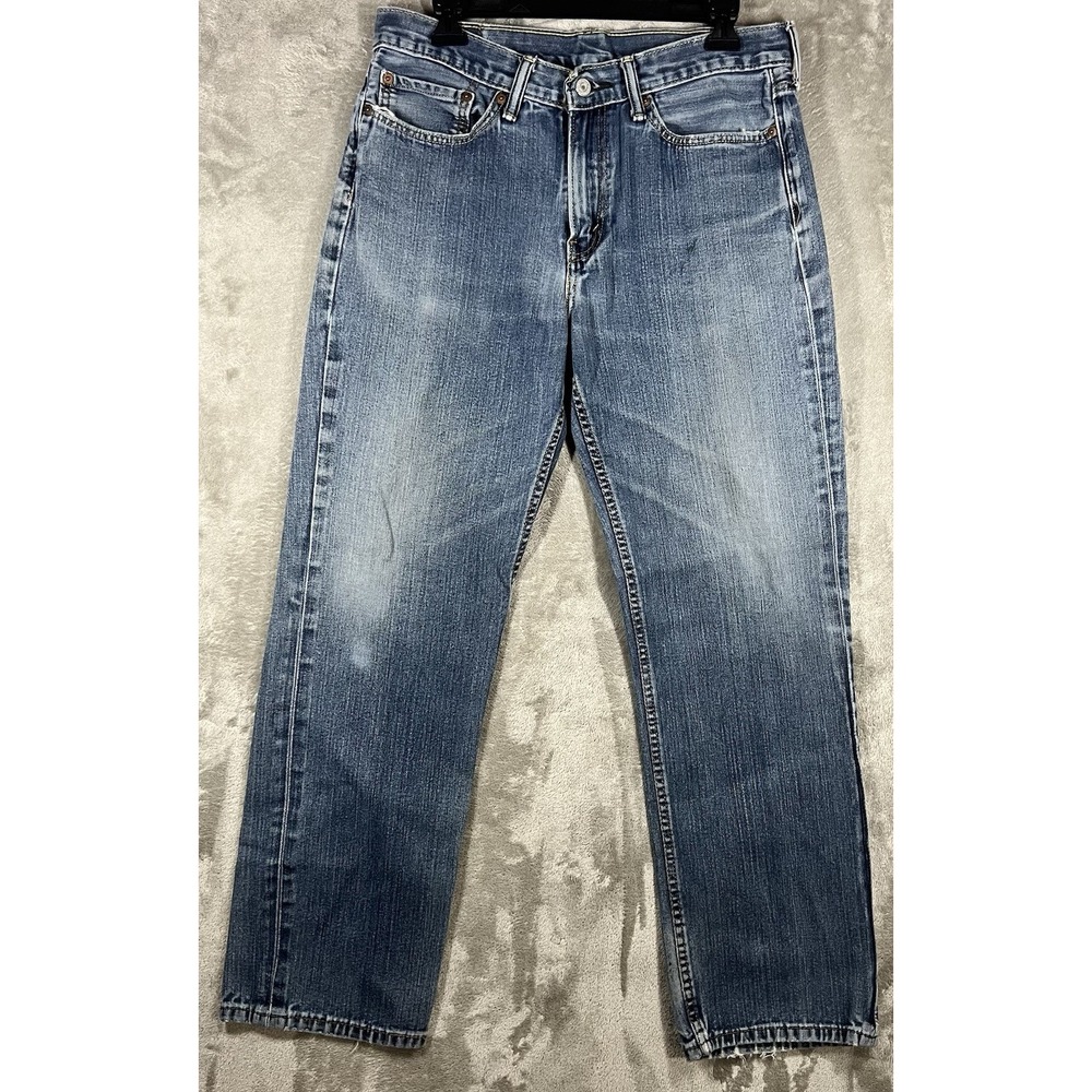 Levi's 514 Jeans Men's Straight Fit 34x32 Blue‎ Pants Whiskers Distress *PICTURE